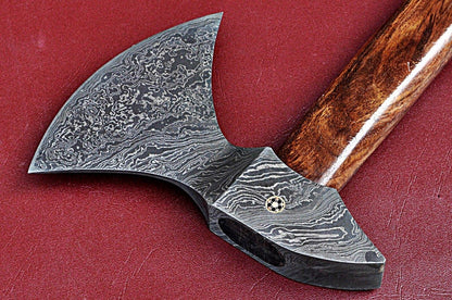 Handmade Damascus Axe with Walnut Wood Handle and Twist Pattern Blade