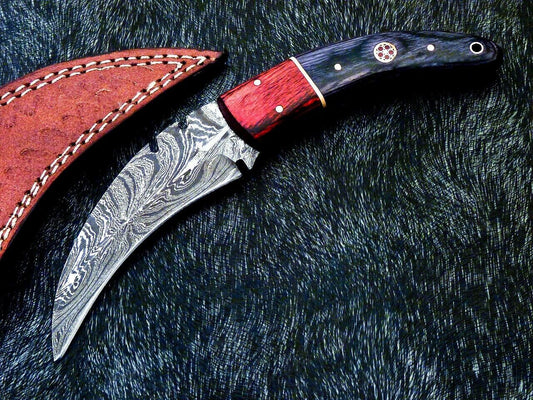 Handmade Damascus Karambit Full Tang Karambit Damascus Steel 8" with Wood Handle