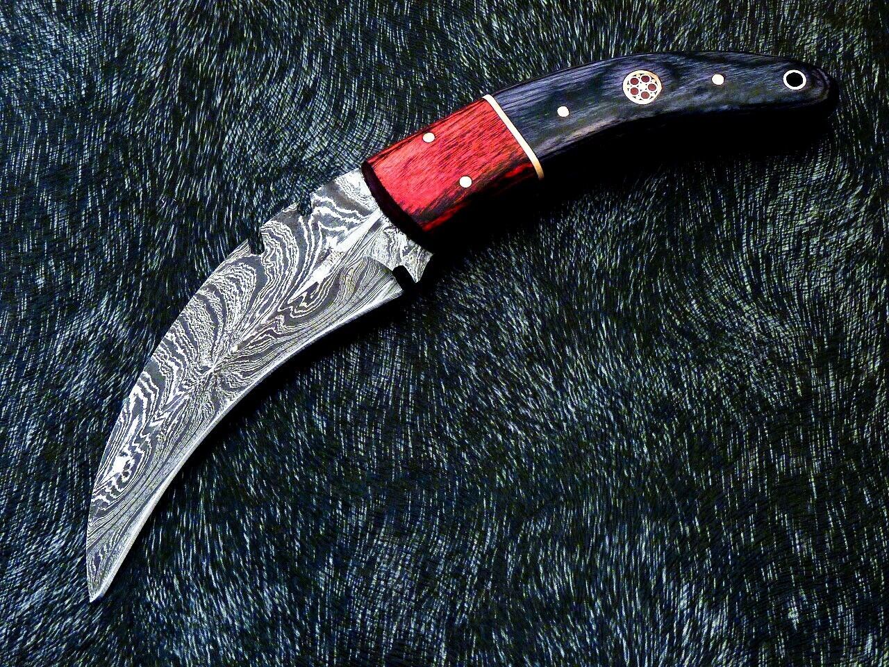 Handmade Damascus Karambit Full Tang Karambit Damascus Steel 8" with Wood Handle