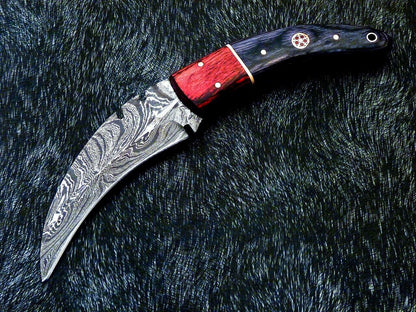 Handmade Damascus Karambit Full Tang Karambit Damascus Steel 8" with Wood Handle