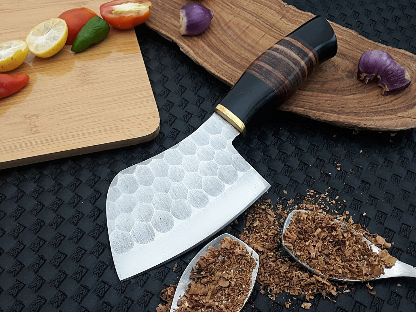 9" Handmade Damascus Cleaver Knife | Serbian Chef Knife | Hand Forged Butcher Knife with Walnut Handle & Leather Sheath