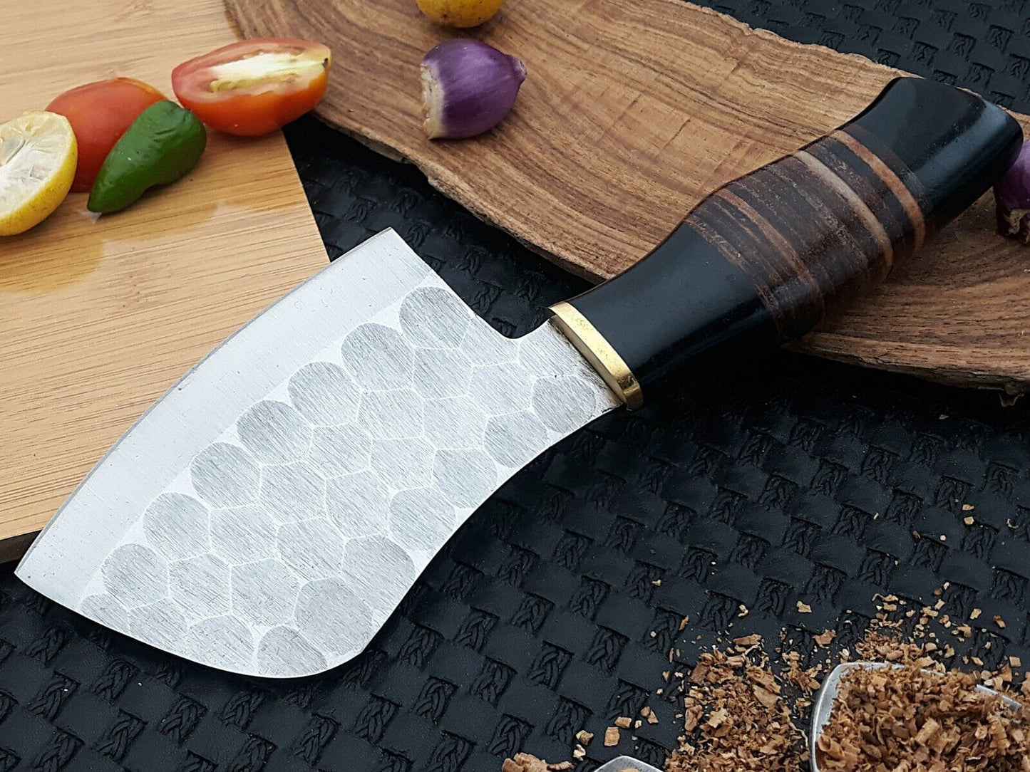 9" Handmade Damascus Cleaver Knife | Serbian Chef Knife | Hand Forged Butcher Knife with Walnut Handle & Leather Sheath
