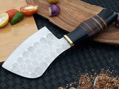 9" Handmade Damascus Cleaver Knife | Serbian Chef Knife | Hand Forged Butcher Knife with Walnut Handle & Leather Sheath