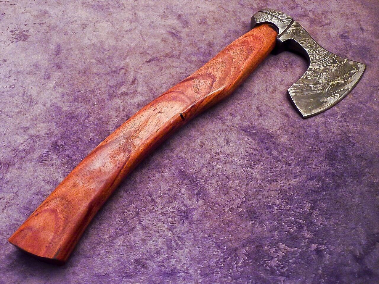 Handmade Damascus Steel Axe Unique Limited Edition with Natural Wood Handle and Leather Sheath
