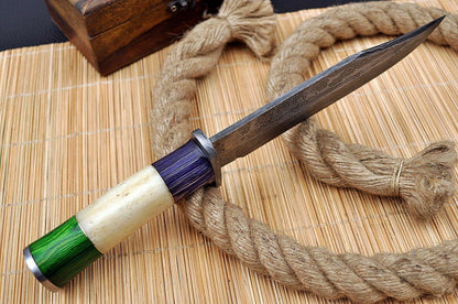15" Custom Handmade Damascus Hunting Bowie Knife – Full Tang, Wood and  Bone Handle