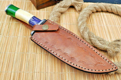 15" Custom Handmade Damascus Hunting Bowie Knife – Full Tang, Wood and  Bone Handle