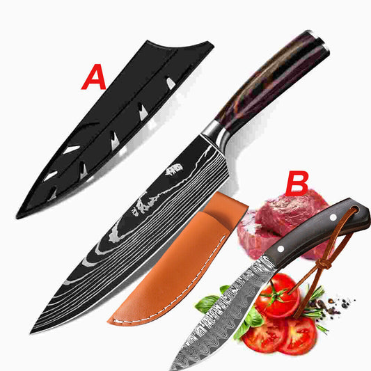 Kitchen Knife – Mongolian Custom Handmade Damascus Pattern Cleaver Hunting & Chef Knife with Wood Handle
