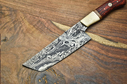 Forged Damascus Steel Chef Knife – Handmade Full Tang Blade