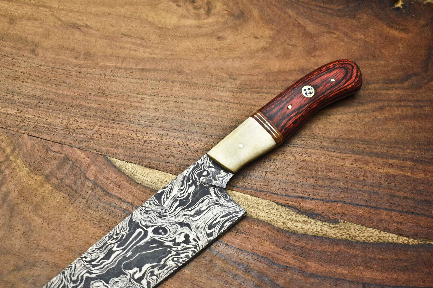 Forged Damascus Steel Chef Knife – Handmade Full Tang Blade