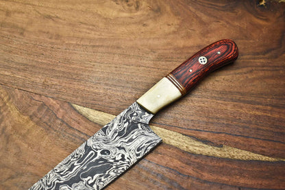 Forged Damascus Steel Chef Knife – Handmade Full Tang Blade