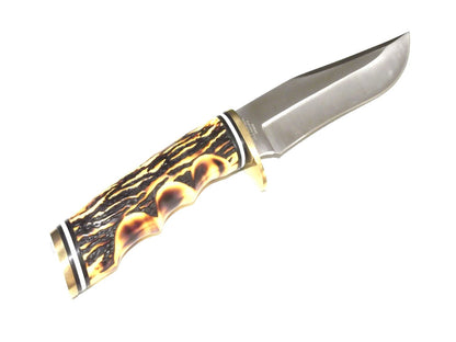 9.75" Skinner Knife – Stainless Steel Wide Belly Blade, Imitation Stag Handle, Nylon Sheath