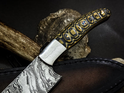 Handmade Damascus Steel Chef Knife with Wood Handle & Cowhide Sheath – Full Tang Kitchen Knife