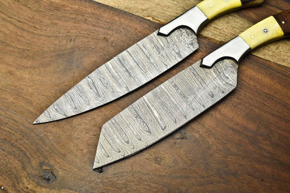 Lot of 2 Premium Handmade Damascus Steel Chef Knives – Full Tang, Hand-Forged Blades