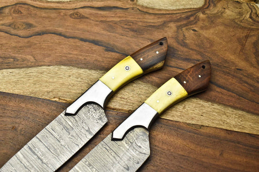 Lot of 2 Premium Handmade Damascus Steel Chef Knives – Full Tang, Hand-Forged Blades