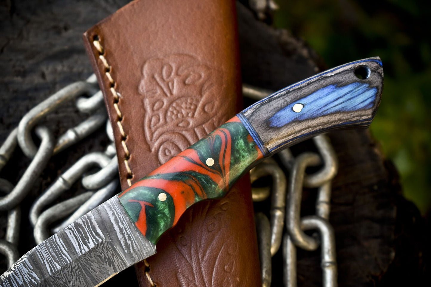 Rare Twist Damascus Skinner Knife Handmade Mixed Material Survival Blade 8"