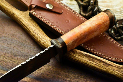 15" Damascus Steel Bowie Knife – Tinted Camel Bone Handle