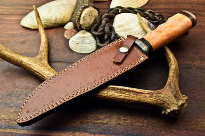 15" Damascus Steel Bowie Knife – Tinted Camel Bone Handle