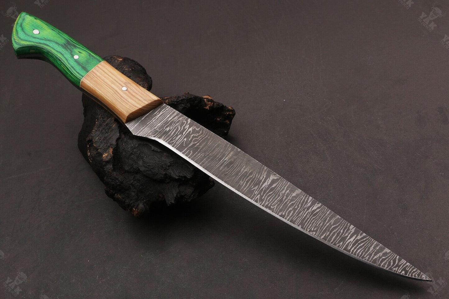 13.5" Handmade Damascus Steel Fillet Knife Best Fillet Knife With Leather Sheath