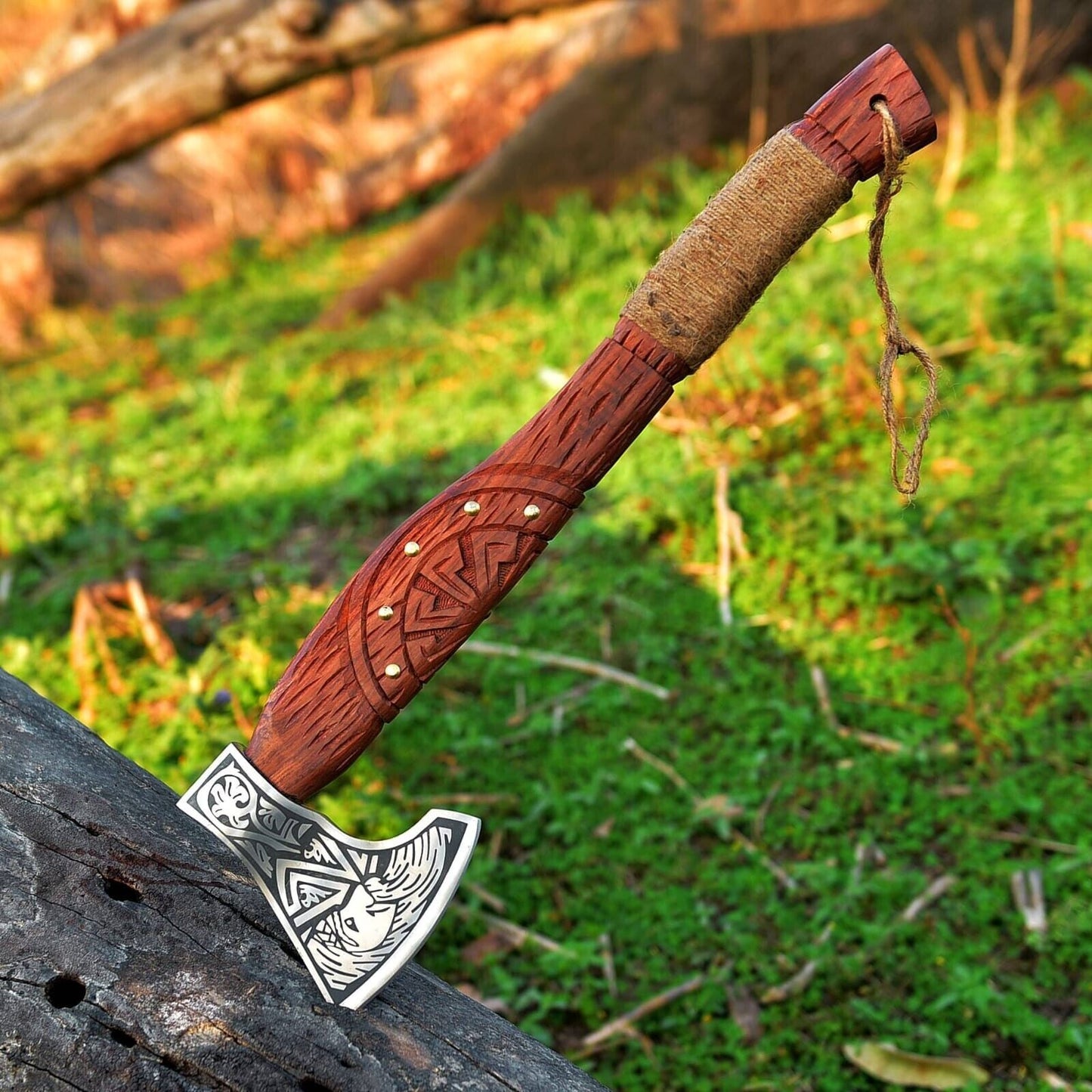 Custom Forged Viking Axe – Bearded Ragnar Nordic Hatchet with Sheath