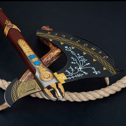 Handmade Kratos Leviathan Axe 40 Inch Carbon Steel Viking Battle Axe with Rose Wood Handle and Leather Sheath
