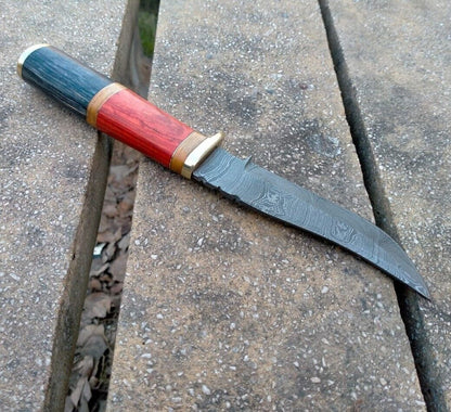 10" Damascus Steel Bowie Knife with Pakka Wood Handle – Handmade Full Tang Hunting Blade