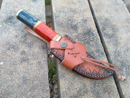 10" Damascus Steel Bowie Knife with Pakka Wood Handle – Handmade Full Tang Hunting Blade