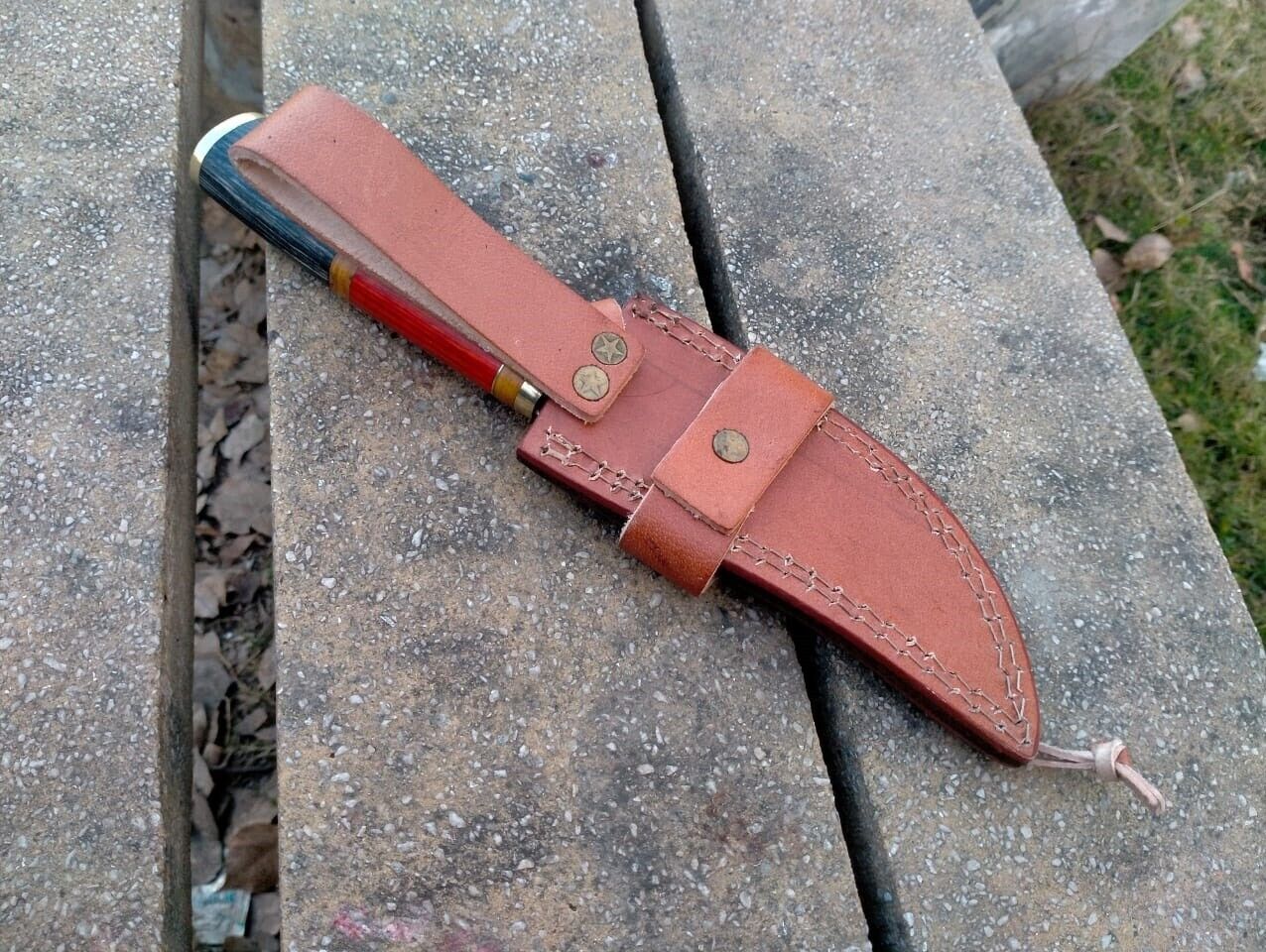 10" Damascus Steel Bowie Knife with Pakka Wood Handle – Handmade Full Tang Hunting Blade