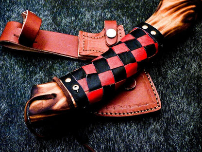 Hand Forged Steel Viking Bearded Camping Hatchet 14 Inch Natural Wood Handle with Leather Sheath