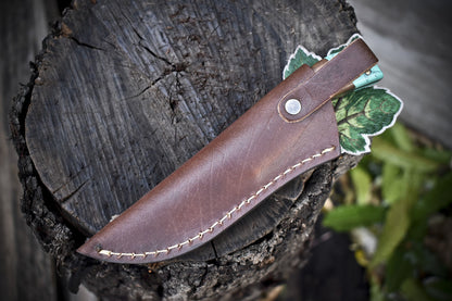 7.5" Ladder Damascus Skinner Knife with Walnut Wood Handle | Handmade Camping Blade
