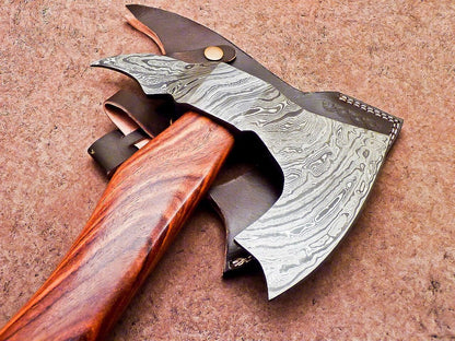Handmade Damascus Steel Axe with Natural Wood Handle | Custom Forged 20 Inch Damascus Axe