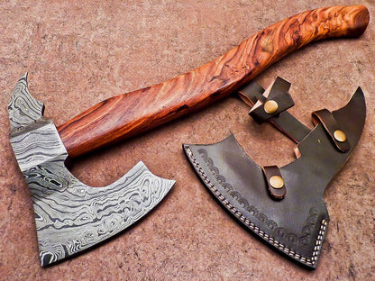 Handmade Damascus Steel Axe with Natural Wood Handle | Custom Forged 20 Inch Damascus Axe