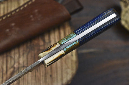 Hand Forged Twist Damascus Skinner Knife with Mixed Material Handle for Survival and Hunting