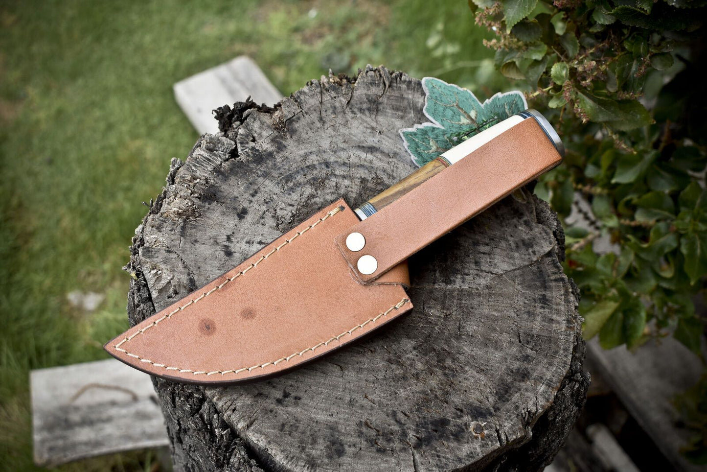 8" Hand Forged Skinner Knife | AUS-8 Steel Blade | Bone & Wood Handle with Steel Guard