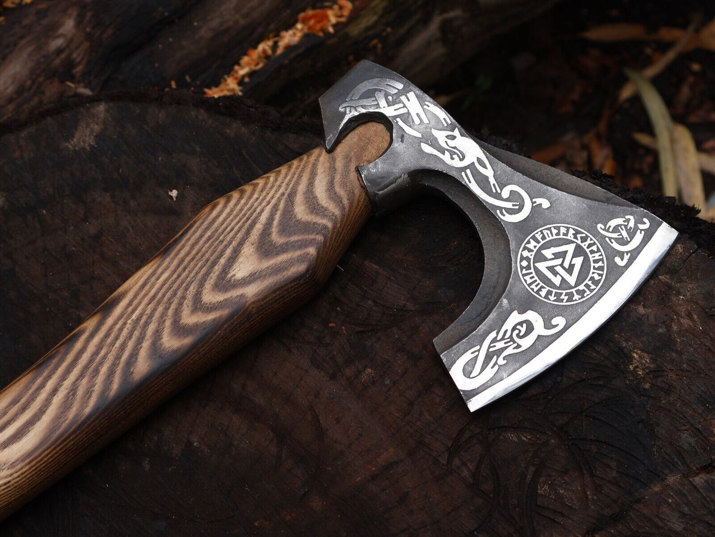 18 Inch Handmade Viking Axe Ash Wood Handle with Leather Sheath