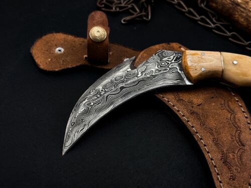 Handmade Damascus Karambit Knife With Wood Handle Damascus Steel Karambit
