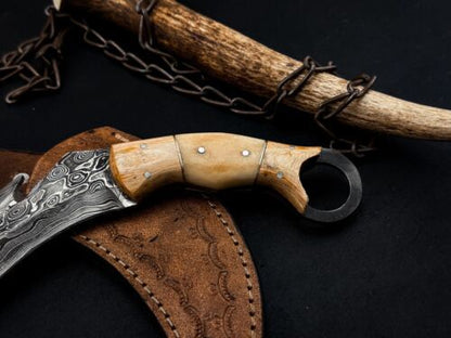 Handmade Damascus Karambit Knife With Wood Handle Damascus Steel Karambit