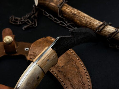 Handmade Damascus Karambit Knife With Wood Handle Damascus Steel Karambit