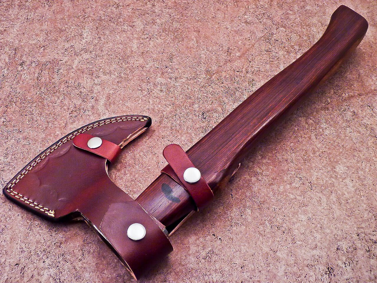 New Handmade Damascus Steel Axe | Unique Limited Edition 16-Inch Axe with Natural Wood Handle & Leather Sheath