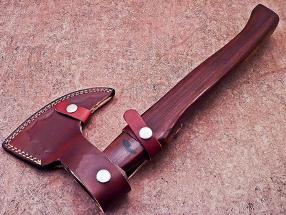 New Handmade Damascus Steel Axe | Unique Limited Edition 16-Inch Axe with Natural Wood Handle & Leather Sheath