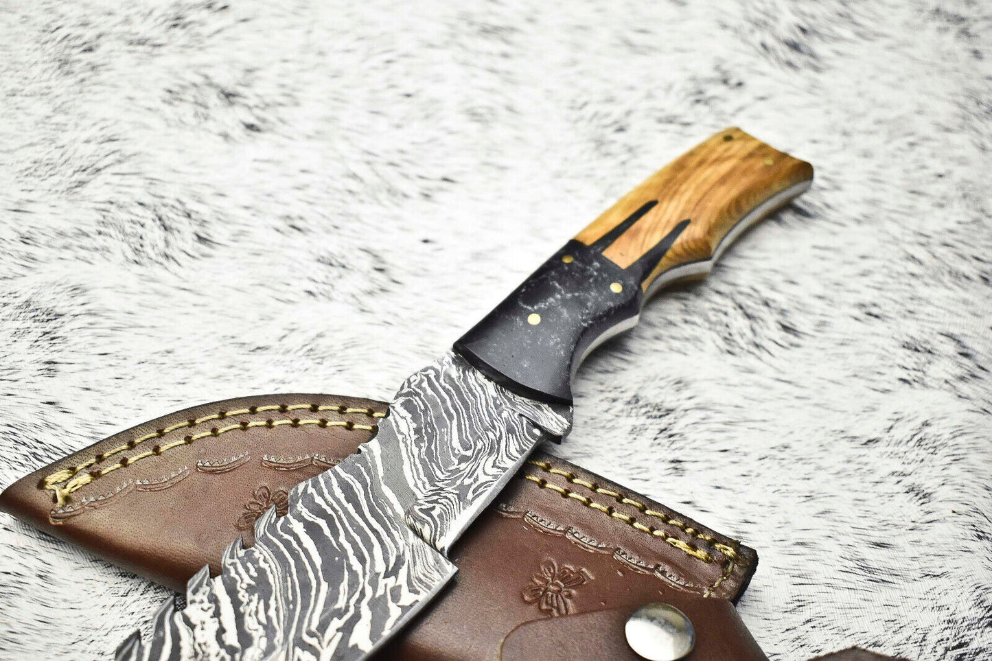 Custom Handmade Damascus Steel Blade Tracker Knife | Hardwood Handle | 10"