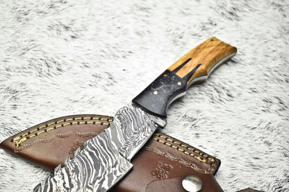 Custom Handmade Damascus Steel Blade Tracker Knife | Hardwood Handle | 10"