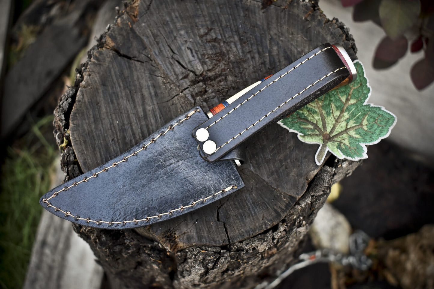 8.0" Twist Damascus Skinner Knife with Bone and Wood Handle – Custom Handmade Survival Knife