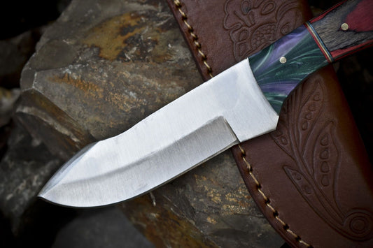 8.5" Skinner Knife | AUS-8 Steel Blade | Hardwood Handle with Micarta Bolster | Leather Sheath | EDC