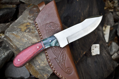 8.5" Skinner Knife | AUS-8 Steel Blade | Hardwood Handle with Micarta Bolster | Leather Sheath | EDC