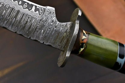 14.6" Handmade Damascus Bowie Knife with Camel Bone Handle
