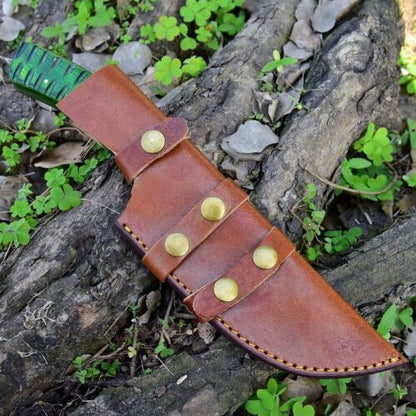12" Handmade Damascus Steel Hunting Knife – Survival, Camping, Outdoor Rescue with Green Wood Handle