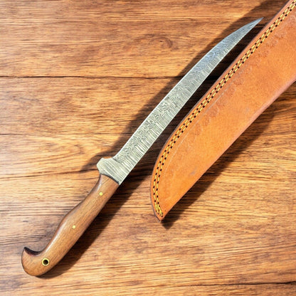12" Custom Fillet Knife Damascus Steel Knife for Fish & Kitchen Use with Wood Handle