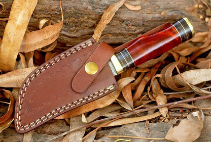 Custom 8" Damascus Steel Bowie Knife – Resin & Brass Guard Handle