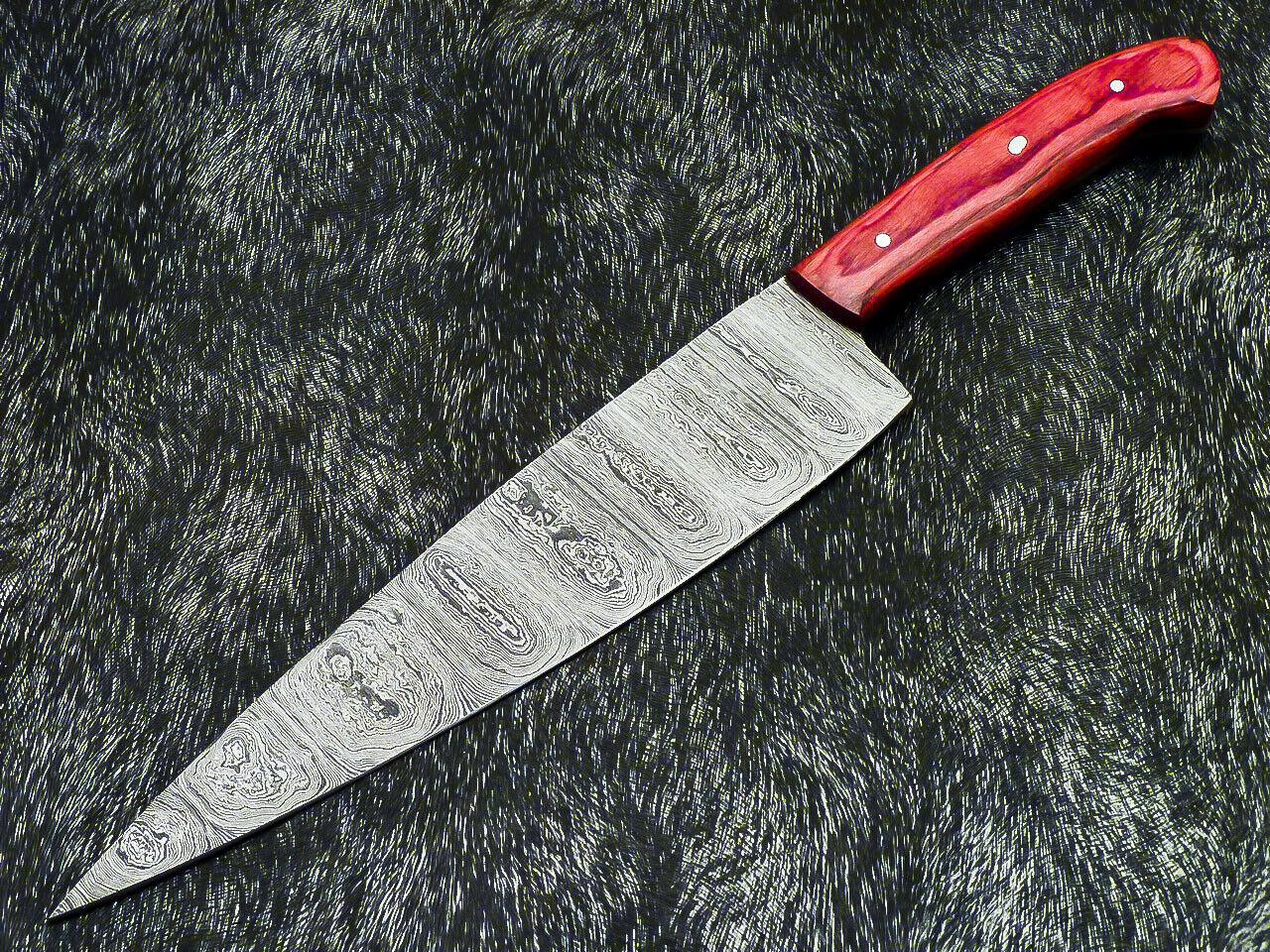 Custom Made Hand Forged Damascus Steel Chef Kitchen Knife with Wood Handle