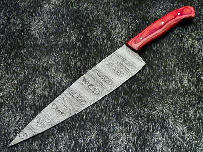 Custom Made Hand Forged Damascus Steel Chef Kitchen Knife with Wood Handle